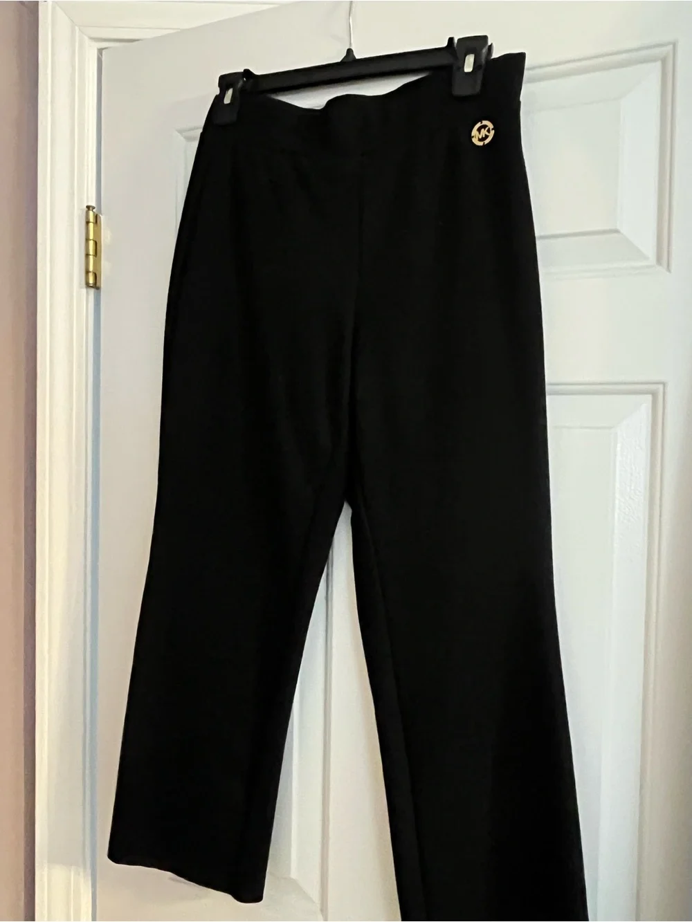Michael Kors Black Wide-Leg Pull-On Pants with Gold Logo